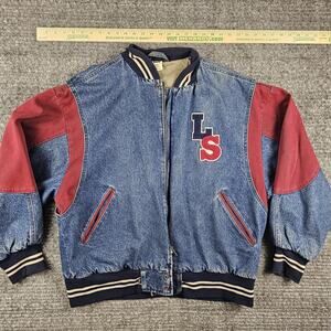 VINTAGE Retro Levis Jacket Large Varsity Denim Bomber Snap Letterman 90s USA